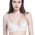 White lace embroidery bra with floral mesh pattern and supportive underwire for women - 75B / White
