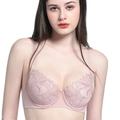 Elegant pink lace embroidery bra with floral patterns and supportive underwire - 75B / Skin Pink