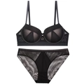 Sexy Lingerie-Set aus schwarzer Spitze und Mesh mit Push-up-BH und Höschen - 75B / Schwarz