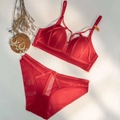 Dessous-Set in Rot mit Riemchen-BH und transparentem Slip in Größe 75B für Damen - 70B / Rot