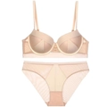 Nahtloses Push-up Mesh-Lingerie-Set in Hautfarben mit Bügel-BH und passendem Slip - 75B / Hautfarben