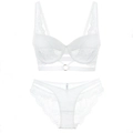 Set di lingerie in pizzo francese bianco con reggiseno con ferretto e perizoma abbinato - 75B / Bianco