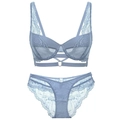 Set lingerie in pizzo blu Morandi con reggiseno e slip in pizzo coordinati, 2 pezzi - 75B / Blu
