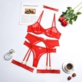 Ensemble lingerie rouge 5 pièces avec soutien-gorge à armatures et porte-jarretelles - S / Modèle Cinq Pièces (MY96615) / Rouge