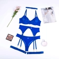 Ensemble lingerie en tulle bleu marine avec porte-jarretelles en dentelle, taille M - S / Modèle Multi-Pièces (MY96615) / Bleu Royal