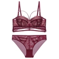Set lingerie bordeaux in pizzo con reggiseno push-up e slip con dettagli cut-out - 75B / Borgogna