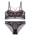 Set lingerie in pizzo nero con reggiseno push-up e slip con dettagli a listini - 75B / Nero