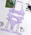Ensemble de lingerie en dentelle lavande avec porte-jarretelles en tulle et string - S / Modèle Multi-Pièces (MY96615) / Violet