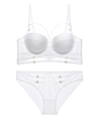 Completo intimo in pizzo bianco con reggiseno push-up e slip aperti e fibbie oro - 75B / Bianco