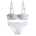 Ensemble lingerie en dentelle blanche avec soutien-gorge jacquard et culotte à nœud - 70A / Blanc
