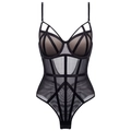 Sexy black sheer mesh bodysuit with lace-up straps and wired cups for women - 70B / Tops / Black