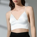 Elegante canotta in raso bianco con spalline sottili e scollo a V per donna - S / Bianco