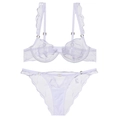 Französisches weißes Spitzen-Dessous-Set mit Blumenstickerei und Goldring-Details - S / Weiß