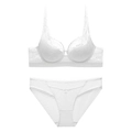 Exquisite white floral lace bra and panty set with elegant ribbon bow detailing - 75B / White