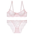 Pale pink French floral lace lingerie set with underwire bra and matching panty - 70B / Pink