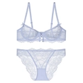French lace embroidery lingerie set in light purple with sheer bra and matching panties - 70B / Light Blue