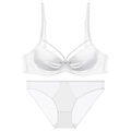 White ultra-thin seamless lingerie set with underwire bra and sheer mesh panty - White