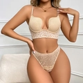 Sexy Leopard-Dessin Unterwäsche-Set mit Push-up-BH und passendem Tanga für Damen - 75B / Hautfarben