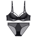 Chic black seamless lingerie set with thin glossy cups and crossover straps - Black