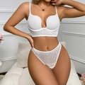 Conjunto de bikini de encaje blanco con sujetador en U y braguita de talle alto - 75B / Blanco