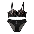 Completo intimo push-up senza spalline in pizzo floreale nero su base color nudo - 70A / Set / Nero