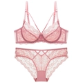Set di lingerie in pizzo rosa con reggiseno sfoderato e slip coordinati in pizzo - 70A / Rosa