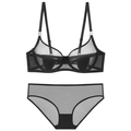 Sheer black mesh lingerie set with supportive underwire bra and matching panties - 70B / Black