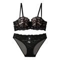 French style black floral lace lingerie set with underwire bra and matching panties - 70A / Black