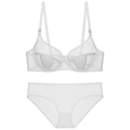 Elegant white sheer mesh lingerie set featuring a supportive underwire bra and matching panties - 70B / White