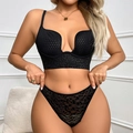 Conjunto de lencería de encaje de leopardo negro con sujetador push-up y tanga a juego - 75B / Negro