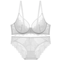 Sexy witte kanten lingerieset met transparante beugelbeha en bijpassend slipje - 70A / Wit