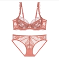 Conjunto de lencería de encaje rosa empolvado con sujetador con aro y braga a juego - 70A / Rosa