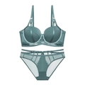 Dunkelgrünes Push-up Dessous-Set mit Mesh-Details und Bügel-BH für Damen - 70B / Blau