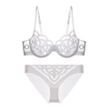 Witte mesh lingerieset met zilveren borduursels en cups voorzien van beugels - S / Boven- En Onderstuk / Slip Set / Wit