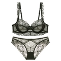 Set lingerie in pizzo verde scuro con ricamo floreale e dettagli a fiocco - Verde