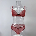 Set di lingerie in pizzo rosso vibrante con ricami floreali e piccoli fiocchi neri - S / Rosso