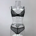 Elegante set di lingerie in pizzo nero con ricamo e bordi smerlati per donna - S / Nero