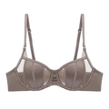 Front closure bra with sheer mesh panels and silk texture in mocha brown for women - 70A / Coffee