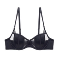 Elegant black lace-mesh bra with seashell patterns and adjustable thin straps - 70A / Black