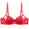 Elegant red lace bra with floral pattern, underwire support, and adjustable thin straps - 70B / Red Top