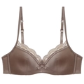 Nahtloser Satin-BH mit Spitzenbesatz für Damen in Kaffeebraun mit Trägern - 70A / Oberteile / Kaffeebraun