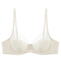 Elegant beige French lace bra with floral embroidery and underwire support - 70A / Apricot