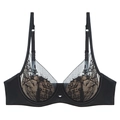 Elegant black lace bra with floral embroidery and underwire support on white background - 70A / Black