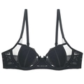 French style sexy black lace bra with soft underwire and transparent mesh details - 70B / Black Top