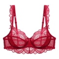 Prachtige rode kanten beha met beugel en elegante strikaccenten in een sexy Franse stijl - 70A / Bordeauxrood