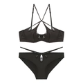 Ensemble lingerie sexy en satin noir et dentelle avec soutien-gorge à lanières croisées - S / Noir