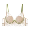 Soutien-gorge français en dentelle florale à bonnets fins en or champagne et vert - 70B / Abricot et Vert