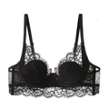 Soutien-gorge à armatures en dentelle noire avec motifs floraux et bords festonnés - 70B / Noir