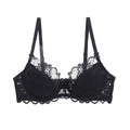 Sujetador de encaje negro con motivos florales, aros de soporte y tirantes ajustables - 70A / Tops / Negro