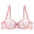 Sujetador de encaje rosa estilo francés con bordado de corazones y volantes - 70A / Tops / Rosa